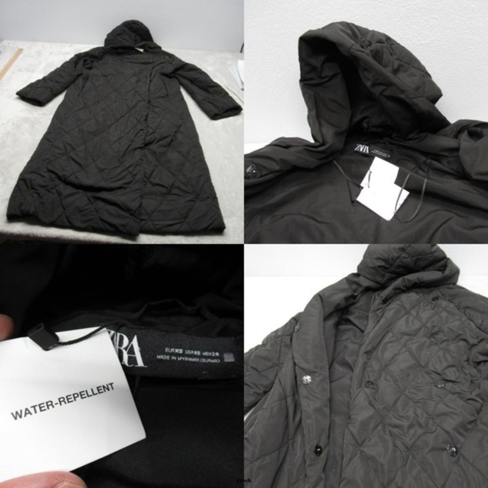 Zara Jacket Women XS Black Water Repellent Snap Front Hooded Quilted Puffer Coat